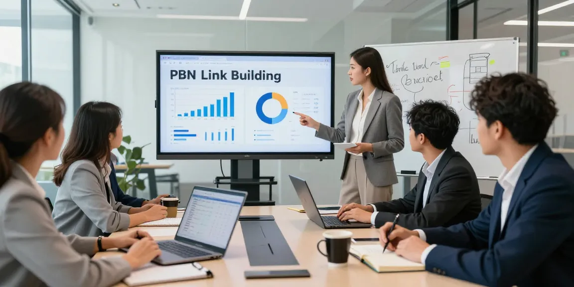 Engaged team discussing strategies for pbn link building service effectiveness in a modern office setting.